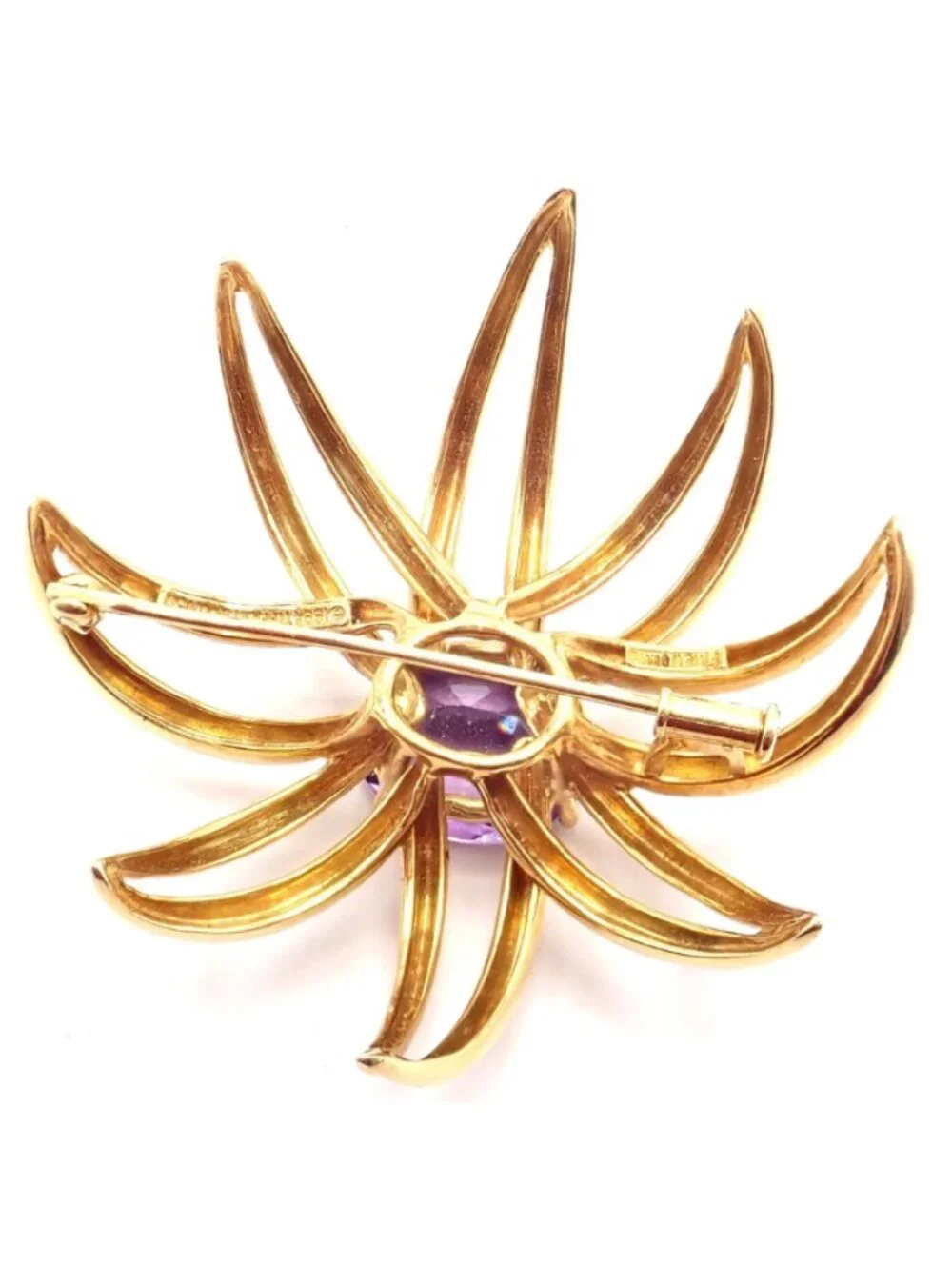 Authentic! Tiffany & Co Fireworks 18k Yellow Gold Amethyst Pin Brooch 1994